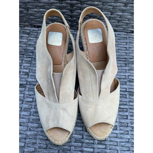 Kanna Women's Open Toe Wedge Espadrille Leather Sandals Blush Pink SZ 41 US 10.5 - Picture 1 of 7